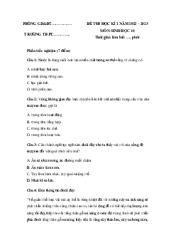 Bộ đề thi học kì 1 môn Sinh học 10 Chân trời sáng tạo năm học 2022 - 2023