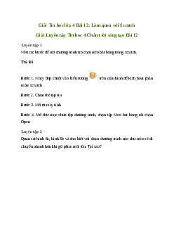 Giải Tin học lớp 4 Bài 12: Làm quen với Scratch | Chân trời sáng tạo
