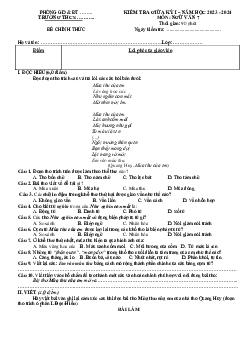 Đề kiểm tra giữa kì 1 Văn 7 | Đề 1 | Cánh diều