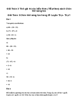 Giải Toán 3: Tính giá trị của biểu thức (tiếp theo) | Chân trời sáng tạo