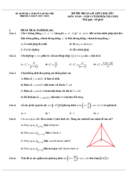 Đề thi khảo sát giữa học kỳ I môn Toán 11 năm học 2017 – 2018 trường THPT Yên Viên – Hà Nội