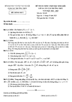Đề thi Olympic Toán 10 năm 2022 – 2023 cụm các trường THPT – Hà Nội