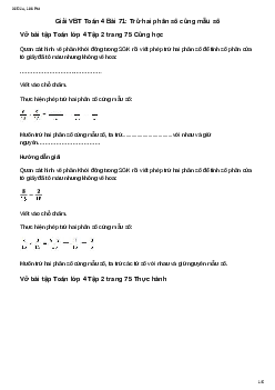 Vở bài tập Toán lớp 4 Bài 71: Trừ hai phân số cùng mẫu số Chân trời sáng tạo