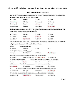 Đề thi vào 10 môn Tiếng Anh năm 2023 - 2024 Sở GD&ĐT Nam Định