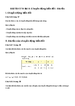 Giải Vật lí 10 Bài 8: Chuyển động biến đổi - Gia tốc | Kết Nối Tri Thức