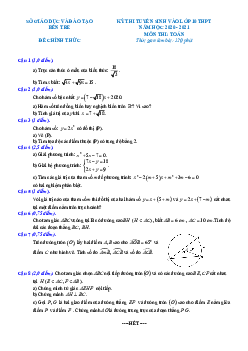 Đề tuyển sinh lớp 10 THPT môn Toán năm 2020 – 2021 sở GD&ĐT Bến Tre (chung)