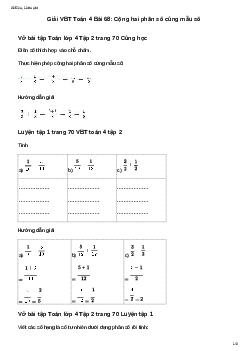 Vở bài tập Toán lớp 4 Bài 68: Cộng hai phân số cùng mẫu số Chân trời sáng tạo