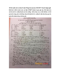 Đề thi tuyển sinh vào lớp 10 môn Tiếng Anh năm học 2016-2017 Chuyên Ngoại ngữ