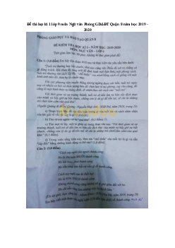 Đề thi học kì 1 lớp 9 môn Ngữ văn Phòng GD&ĐT Quận 8 năm học 2019 - 2020