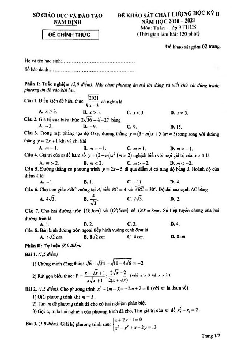 Đề KSCL học kỳ 2 Toán 9 năm 2020 – 2021 sở GD&ĐT Nam Định
