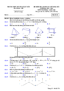 Đề giữa kì 1 Toán 12 CB năm 2023 – 2024 trường chuyên Lê Quý Đôn – Điện Biên