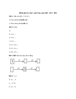 Đề thi giữa kì 1 lớp 1 môn Toán năm 2020 - 2021 - Đề 4