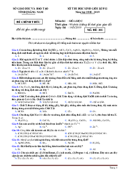 Đề thi học sinh giỏi lớp 12 THPT cấp tỉnh năm 2018-2019 môn hóa Sở GD Quảng Nam mã đề 301 (có đáp án)