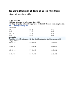 Toán lớp 2 trang 24, 25 Bảng cộng (có nhớ) trong phạm vi 20 | Cánh Diều
