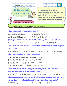 Giải Bài tập cuối tuần lớp 4 môn Toán Kết nối tri thức - Tuần 19