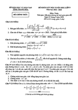Đề khảo sát đội tuyển HSG Toán 9 năm 2022 – 2023 sở GD&ĐT Thanh Hóa