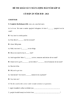 Đề kiểm tra năng lực đầu năm môn tiếng Anh lớp 10 năm 2020 - 2021