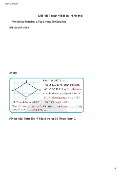 Vở bài tập Toán lớp 4 Bài 55: Hình thoi Chân trời sáng tạo