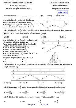 Đề cuối kỳ 1 Toán 12 năm 2022 – 2023 trường THPT Nguyễn Gia Thiều – Hà Nội
