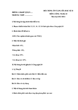 Đề cương ôn tập giữa học kì 2 môn Công nghệ 10 sách Kết nối tri thức với cuộc sống