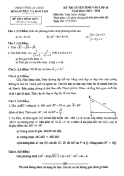 Đề thi vào lớp 10 môn Toán (chung) năm 2023 – 2024 sở GD&ĐT Lai Châu