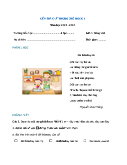 ĐỀ KIỂM TRA CUỐI HỌC KÌ 1 lớp 1 môn Tiếng Việt - NĂM HỌC 2023-2024 | Đề 1| Vì sự bình đẳng