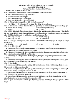 Đề thi giữa kỳ 2 môn Sinh 10 năm 2022-2023-Đề 2 (có đáp án)