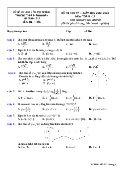 Đề học kỳ 1 Toán 12 năm 2022 – 2023 trường THPT Thành Nhân – TP HCM