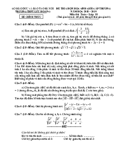 Đề học sinh giỏi Toán 10 cấp trường năm 2018 – 2019 trường Lưu Hoàng – Hà Nội