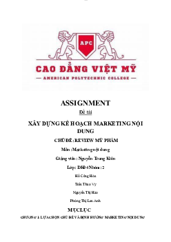 Assignment Content Marketing "Xây dựng kế hoạch Marketing nội dung"