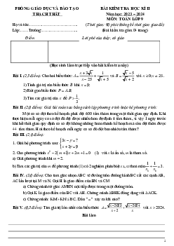 Đề thi học kì 2 Toán 9 năm 2023 – 2024 phòng GD&ĐT Thạch Thất – Hà Nội