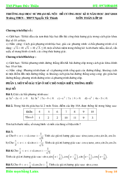Đề cương HK2 Toán 10 năm 2017 – 2018 trường Nguyễn Tất Thành – Hà Nội
