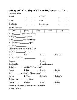 Bài tập cuối tuần Tiếng Anh lớp 3 Global Success - Tuần 13