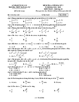 Đề thi HK2 Toán 10 năm 2021 – 2022 trường THPT Ngô Gia Tự – Đắk Lắk