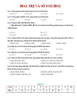 Bài tập trắc nghiệm hóa trị và số oxi hóa Hóa 10(có đáp án)