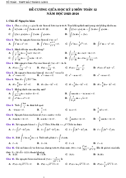 Đề cương giữa kỳ 2 Toán 12 năm 2023 – 2024 trường THPT Bắc Thăng Long – Hà Nội