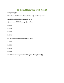 Bài tập cuối tuần lớp 3 môn Toán Kết nối tri thức - Tuần 27