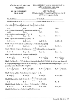 Đề khảo sát chất lượng Toán 12 lần 1 năm 2023 – 2024 sở GD&ĐT Thanh Hóa