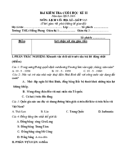 Đề thi học kì 2 lớp 5 môn Lịch sử - Địa lý trường tiểu học Lê Hồng Phong năm 2015 - 2016