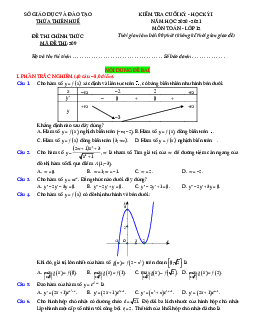 Đề thi cuối học kỳ 1 Toán 12 năm 2020 – 2021 sở GD&ĐT Thừa Thiên Huế