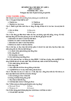 Đề thi HK1 Tin Học 7 năm 2022-2023 (có đáp án và đặc tả)-Đề 2