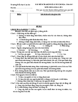 Đề thi học kì 2 môn Khoa học lớp 5 trường Tiểu học Cao An, Hải Dương năm học 2016 - 2017
