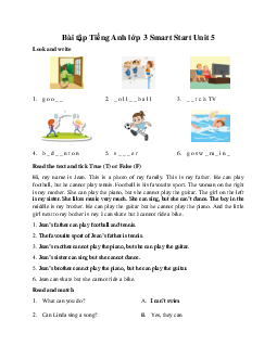 Bài tập Tiếng Anh lớp 3 Smart Start Unit 5 Sports & Hobbies