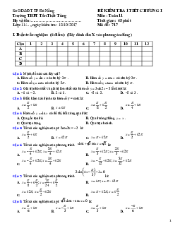 Đề kiểm tra 1 tiết chương I Đại số và Giải tích 11 (Lượng giác) trường THPT Tôn Thất Tùng – Đà Nẵng