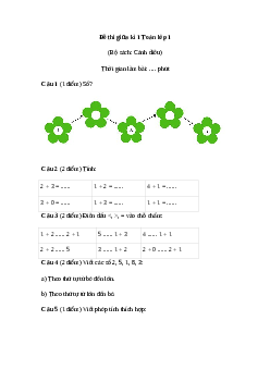 Đề thi giữa kì học kì 1 môn Toán lớp 1 | Đề 5 | Cánh diều
