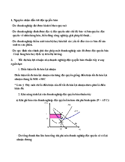 Tối đa hóa lợi nhuận của doanh nghiệp độc quyền bán thuần túy trong ngắn hạn?