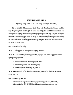 Tài liệu về cấu trúc xây dựng bài thảo luận môn Du lịch lữ hành | Đại học Thăng Long
