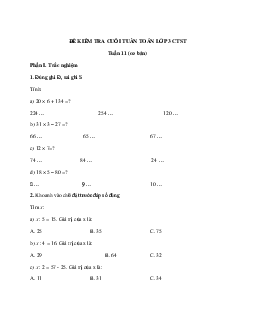 Bài tập cuối tuần Toán lớp 3 Chân trời sáng tạo - Tuần 11