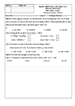 Đề thi Toán lớp 5 học kì 1 năm 2022 - Đề 1