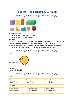 Giải Toán lớp 3 trang 92, 93 Ôn tập hình học và đo lường Chân trời sáng tạo